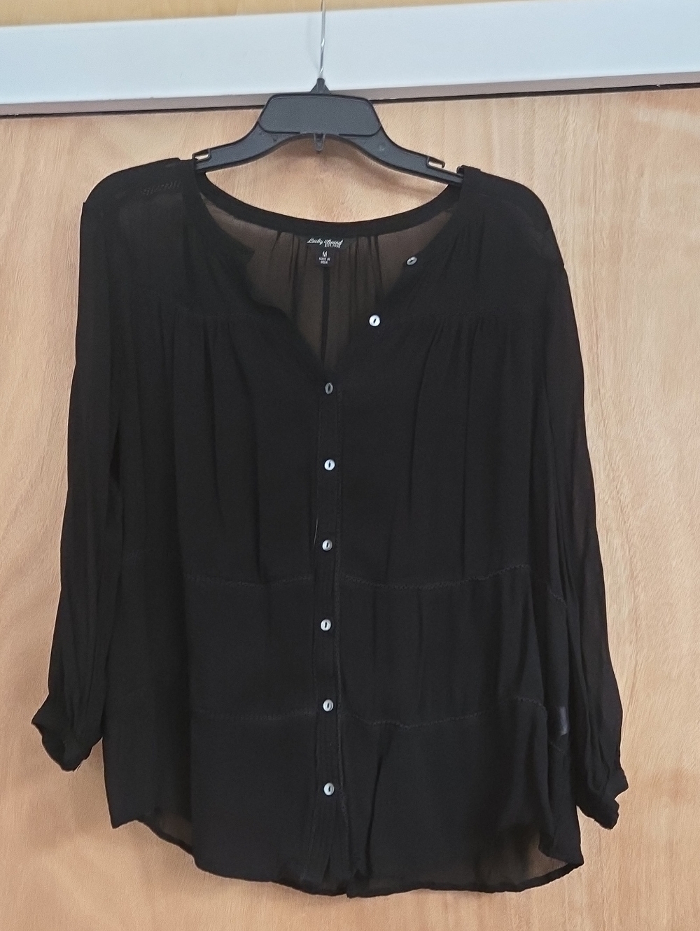 Lucky Brand Black Button-Front Sheer Blouse